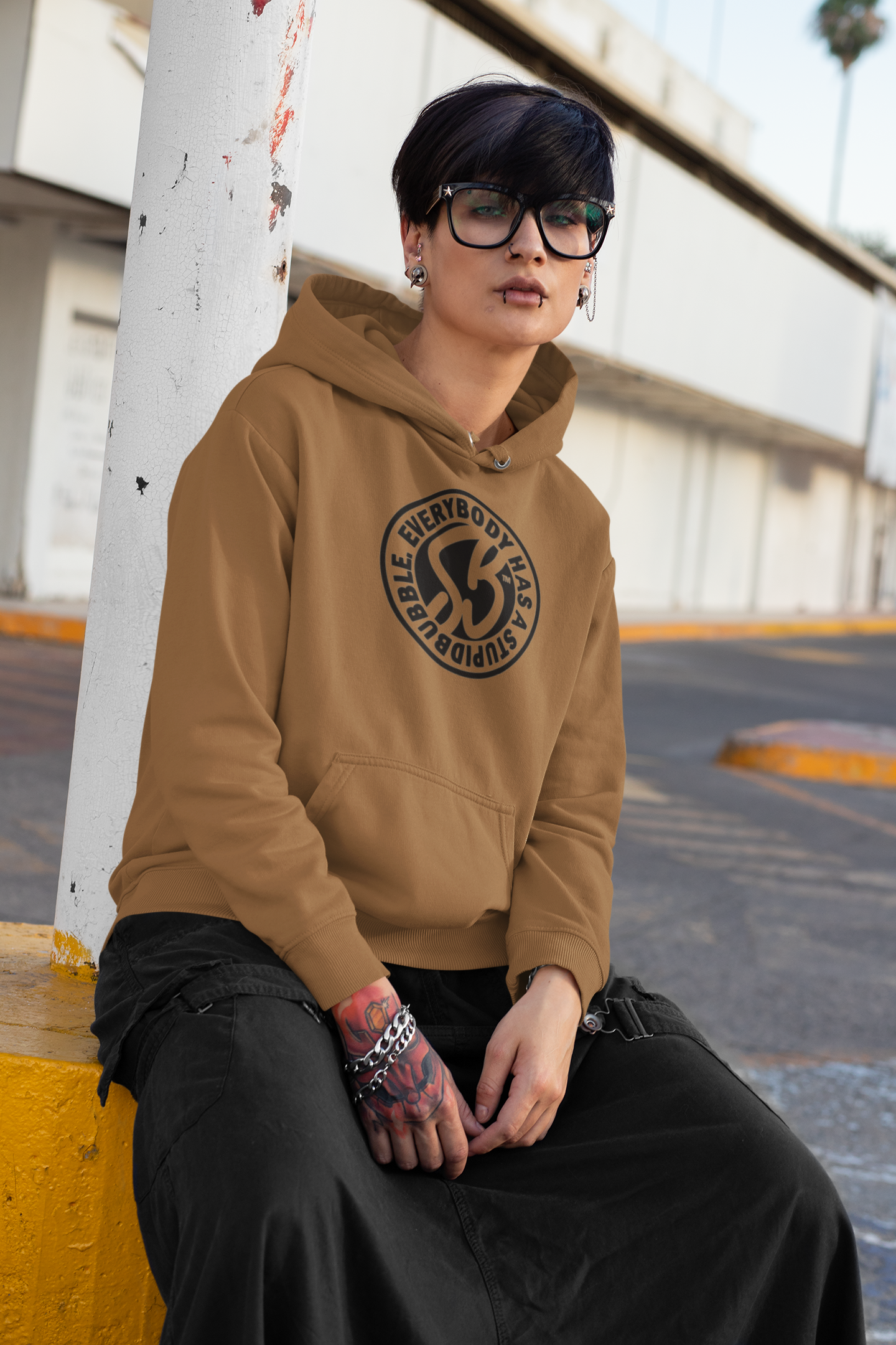 Luxury Hoodie" Everybody has a stupidbubble" Camel